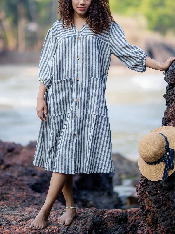 Natural Dye Handloom Dress White And Grey