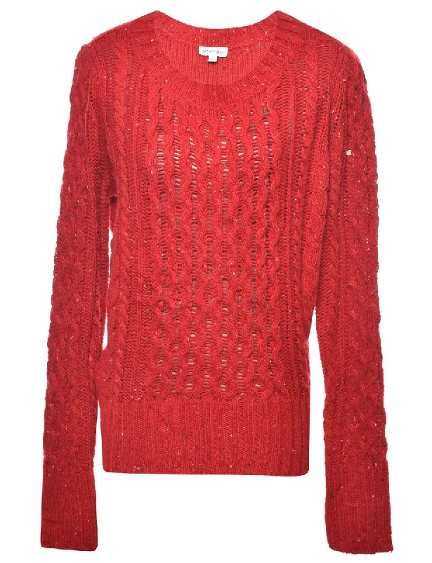 Red Cable Knit Jumper - L