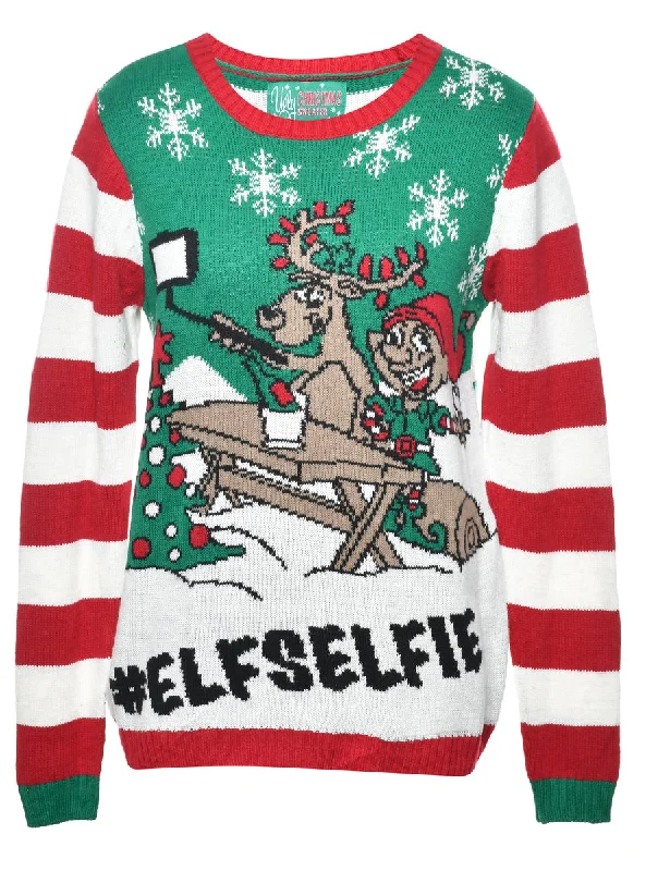 Santa Claus & Reindeer Christmas Jumper - M