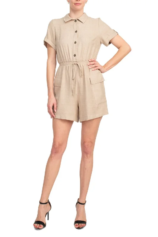 Emma & Michele Light Taupe Polyester Woven Romper