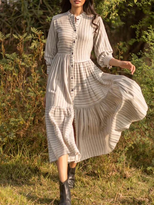 Stripes Layered Dress Off White