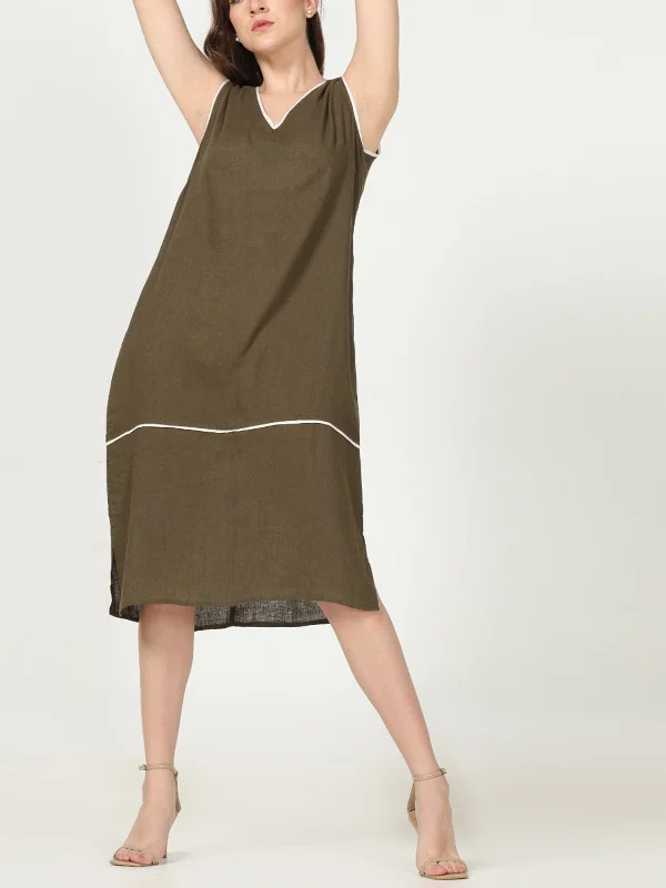 Tencel Dress With Piping Olive