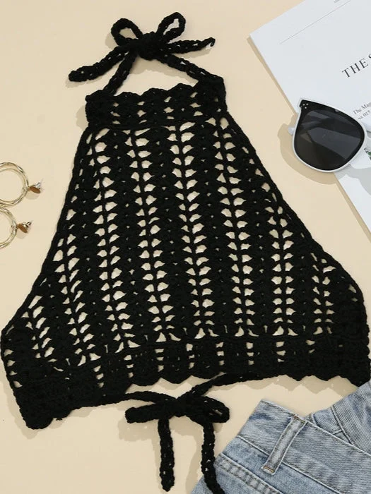 Tie Back Crochet Halter Cover Up Top