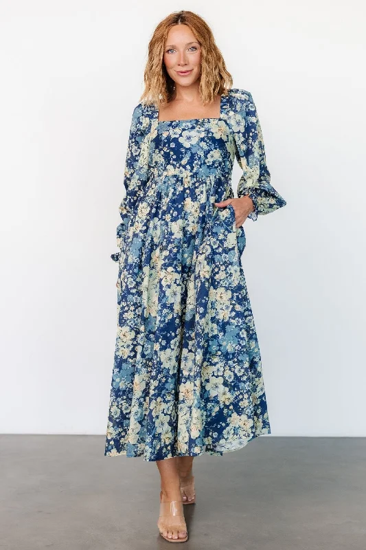 Twyla Dress | Blue + Cream Floral