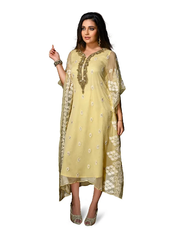 Lime Yellow Kaftan Style Long Kurti