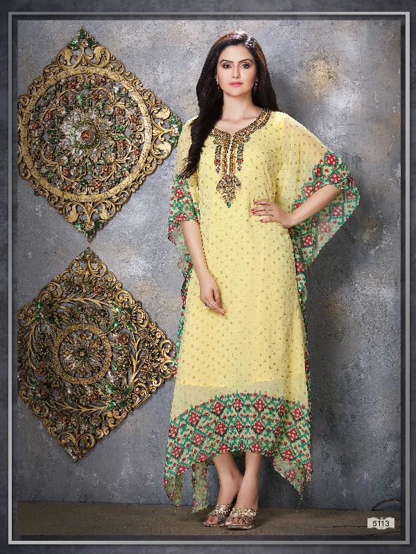 Summer Vibes Soft Yellow Kaftan Style Long Kurti