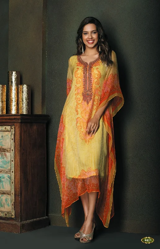 Mango Yellow and Orange Kaftan Style Long Kurti