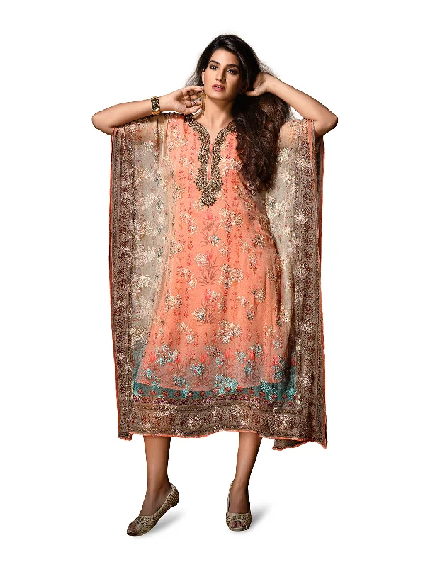 Modern Peach Kaftan Style Long Kurti