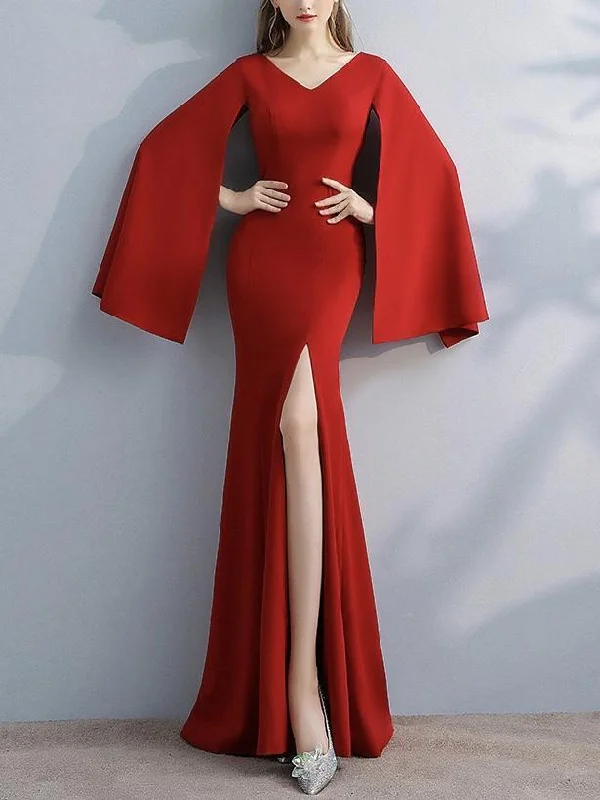 Solid Color Slim Bodycon Temperament Long Skirt Fishtail Long Elegant Evening Dress Banquet Dress