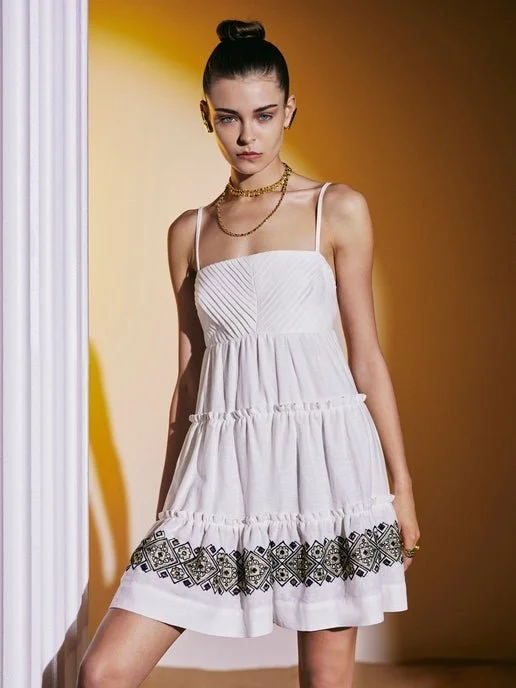 White Lace Dress With Embroidered Hem