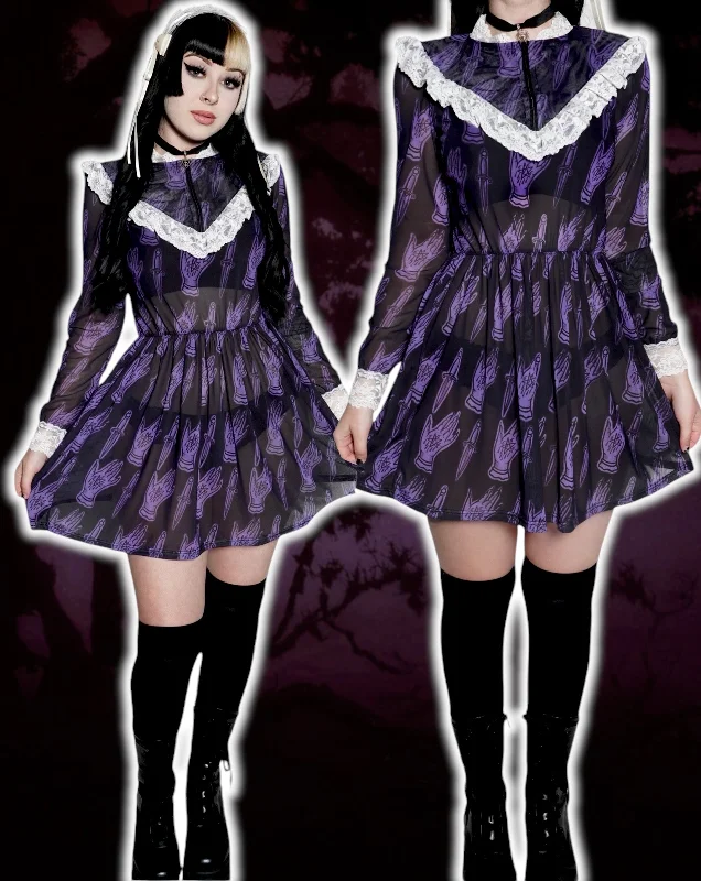 666 Pentagram Print Victorian Lace Dress