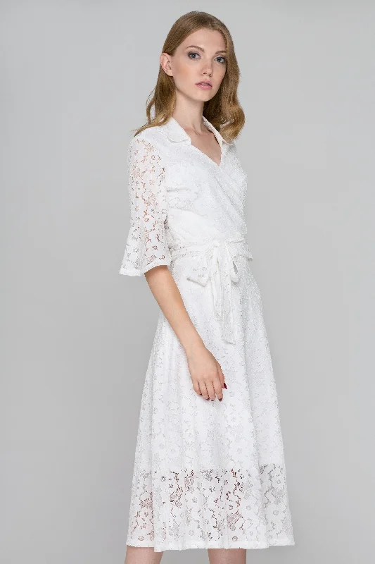 White Lace Wrap Around Two Piece Dress