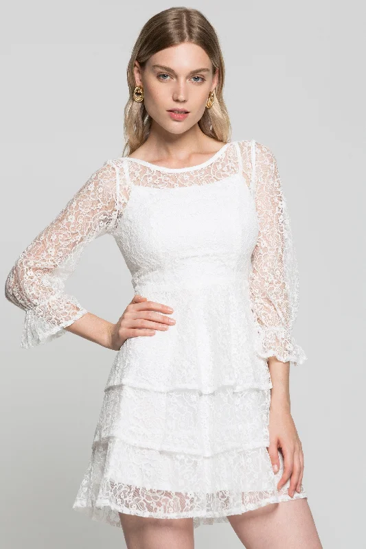 White Tiered Lace Dress