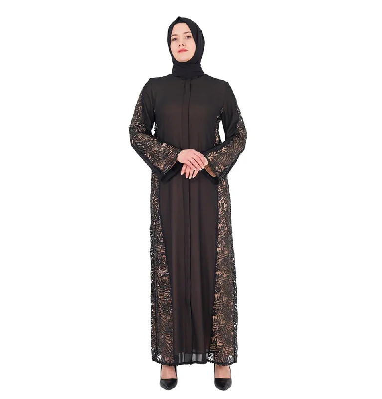 Women's Luxury Sequins Lace Abaya - 162 Beige & Black