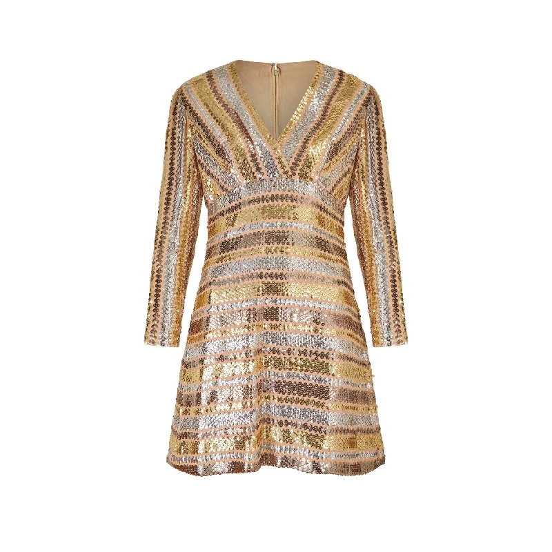 1970s Gold and Silver Sequinned Mod Dress