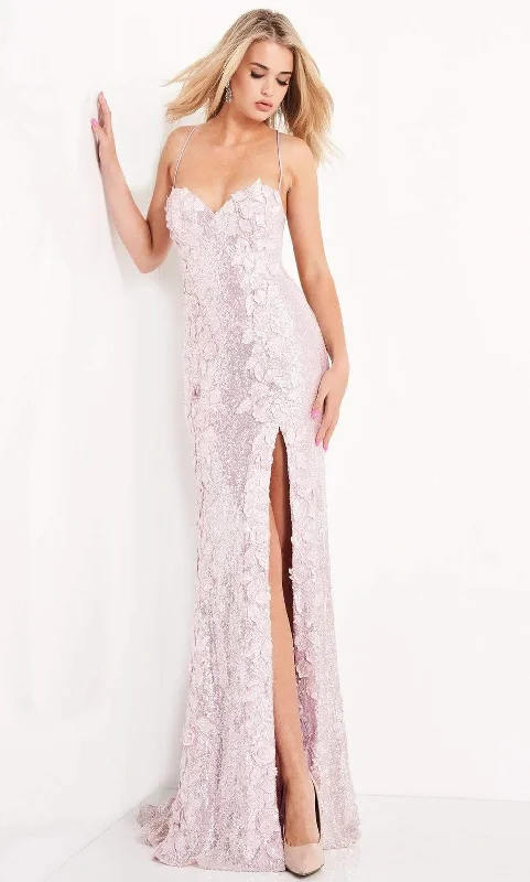 Jovani 06109SC - Sequined High Slit Prom Gown