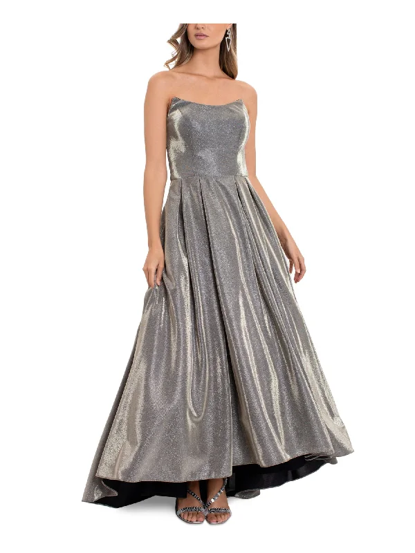 BETSY & ADAM Womens Silver Pocketed Zippered Tulle Pleated Boning Hi Lo Hem Sleeveless Strapless Full-Length Formal Gown Dress Tulle Dress Dream BETSY & ADAM Womens Silver Pocketed Zippered Tulle Pleated Boning Hi Lo Hem Sleeveless Strapless Full-Length Formal Gown Dress Tulle Dress Dream