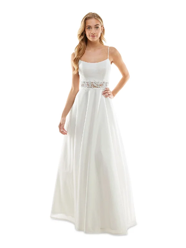 CITY STUDIO Womens White Metallic Zippered Tulle Sheer Padded Floral Spaghetti Strap Scoop Neck Full-Length Formal Gown Dress Black Tulle Dress CITY STUDIO Womens White Metallic Zippered Tulle Sheer Padded Floral Spaghetti Strap Scoop Neck Full-Length Formal Gown Dress Black Tulle Dress