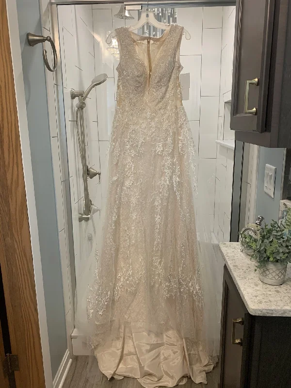 Galina Tulle A-Line Wedding Dress with Plunging V-Neck SWG722 Tulle Party Gown
