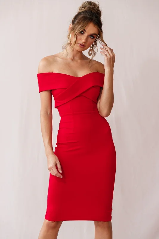 Corrine Elegant Off The Shoulder Bodycon Dress Red