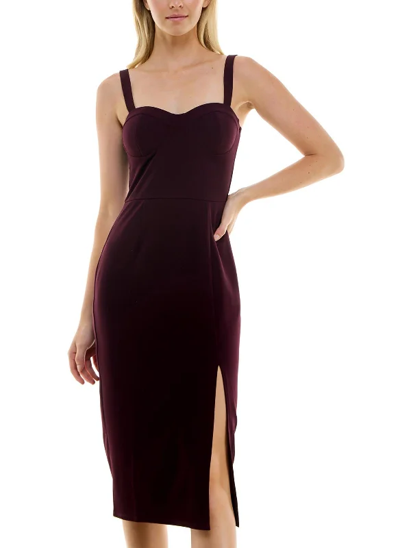 Juniors Womens Crepe Side-Slit Bodycon Dress