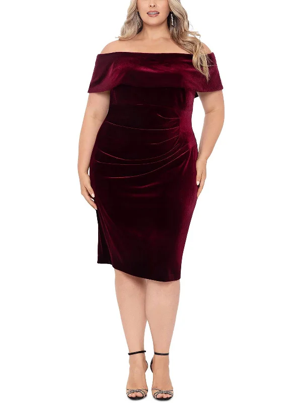 Plus Womens Velvet Knee Bodycon Dress