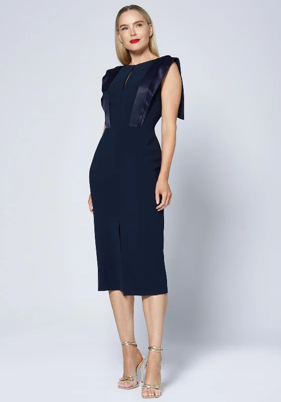 Caroline Kilkenny Brooke Satin Shoulder Midi Dress, Navy