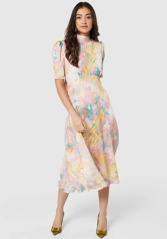 Closet London Multi Marble Print A-Line Midi Dress, Soft Pink