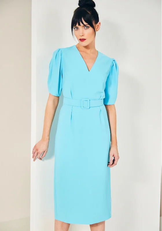 Kate Cooper Belted Straight Midi Dress, Aqua