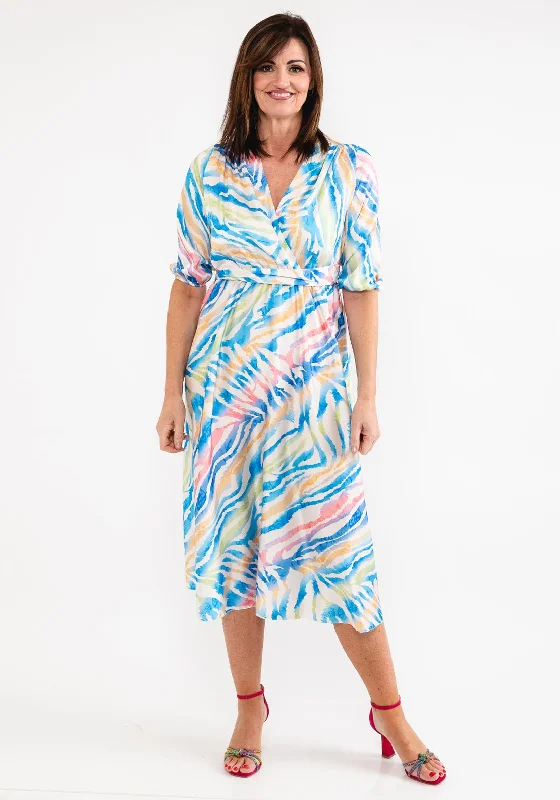 Seventy1 One Size Colourful Tiger Print Midi Dress, Blue Multi