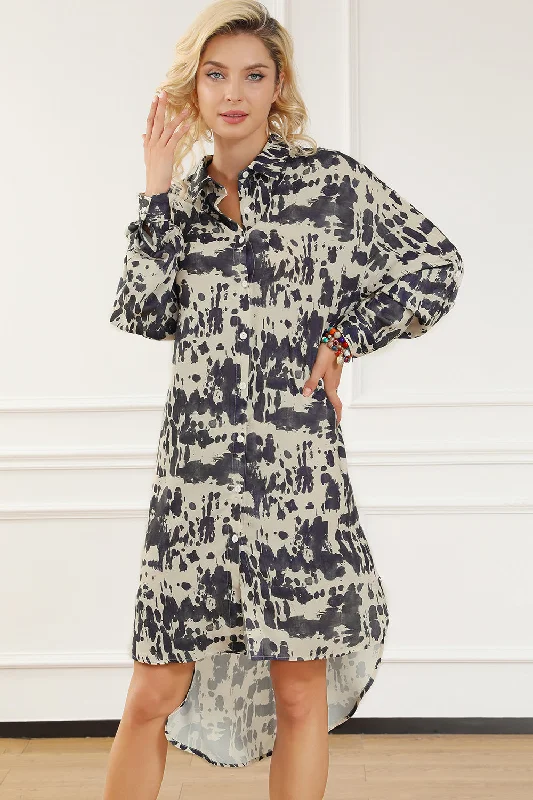 Printed Collared Neck Shirt Dress