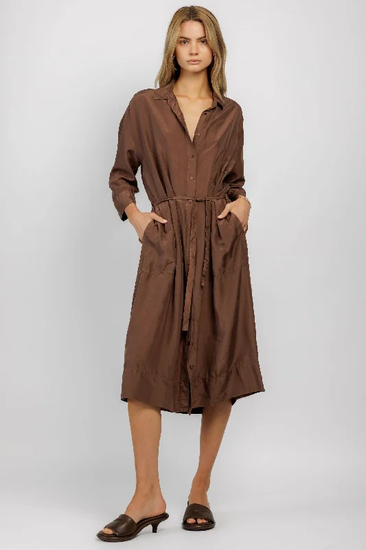 Silk Shirt Dress in Cocoa