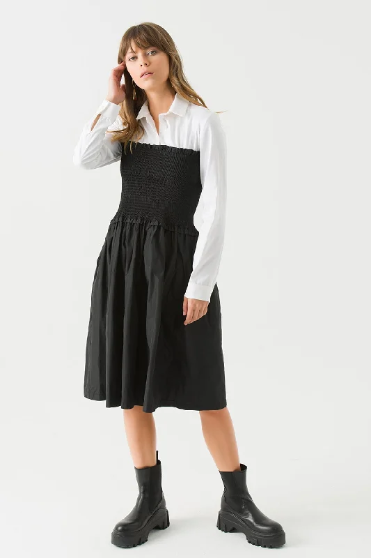 Black Parachute Dress with White Shirt