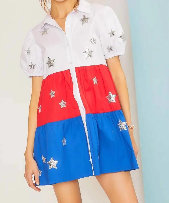 Star Patch Shirt Dress In Multi